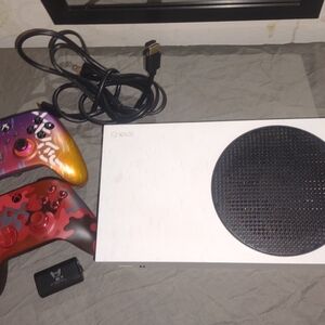 Xbox White Console with Colorful Controllers